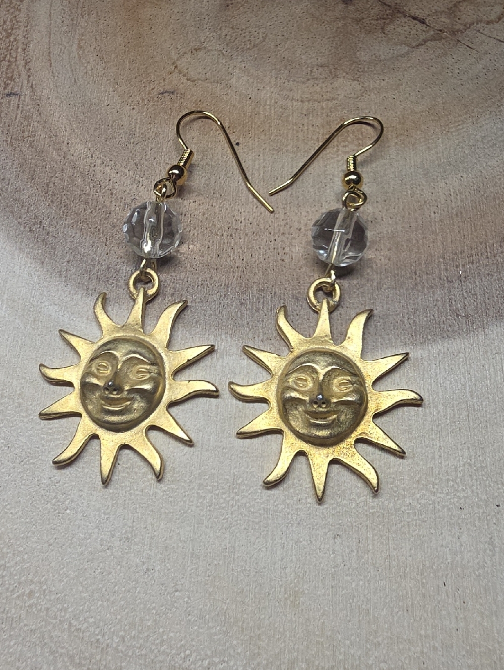 Vintage Gold Tone Pewter Sun Charm Earrings